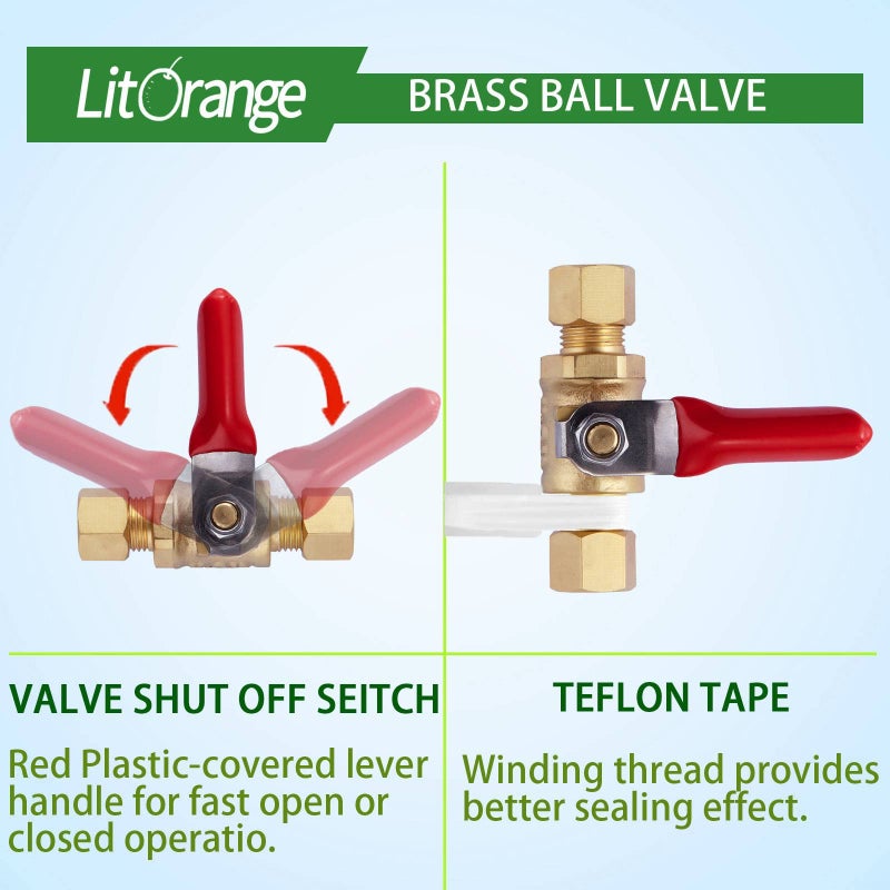 Litorange 1 Pack Lead-Free Brass Mini Ball Valve Shut Off Switch, 1/4 inch Compression by 1/4 Compression Fitting - Image 5